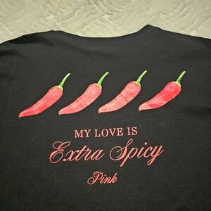 PINK VS Long Sleve Crewneck  "My Love is Extra Spicy/Mild" Black.  Size 2XL